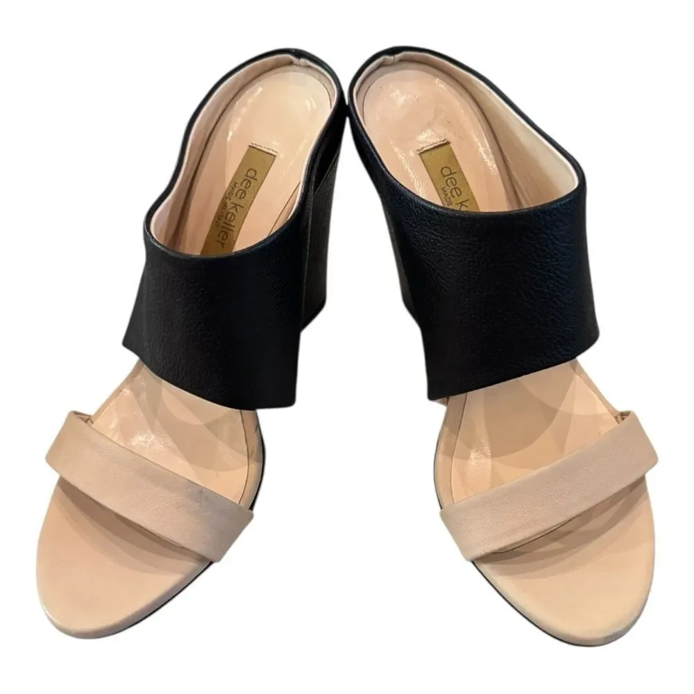 Dee Keller Willow Black Cream Women's Italian Leather Wedge Sandals 37